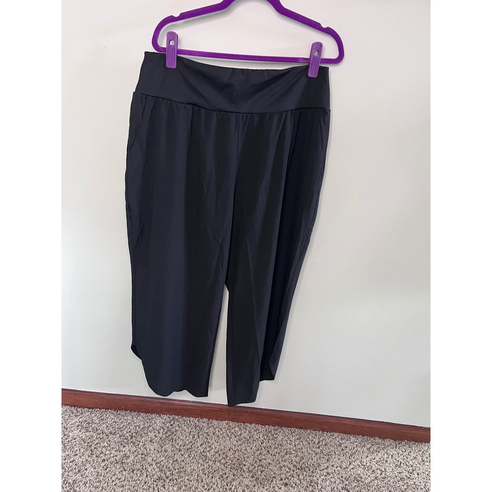 Halara Black High Waisted Wide Leg Cropped Pants with Pockets XL NWT
